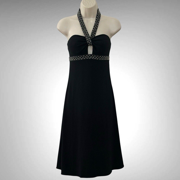 Vintage Y2K Womens Dress 4 Black Jersey Halter‎ Beaded Party Whimsigoth Fairy - Picture 1 of 14
